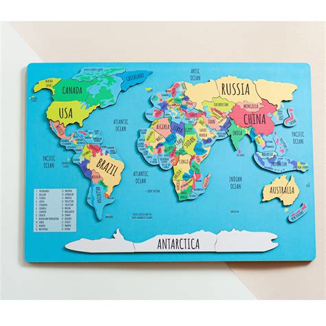 World Map, Educational Toy, Map Puzzles for Kids, Montessori Puzzle, G – FistikPuzzles