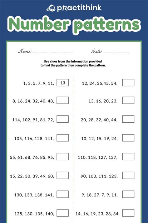 Number patterns worksheets – Artofit