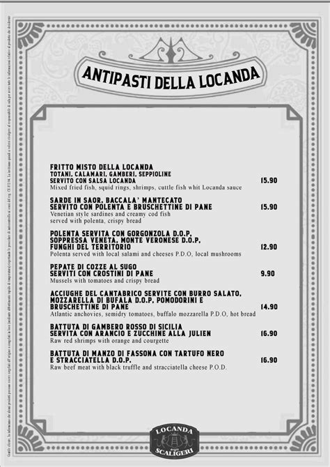 Menu 2024 - Locanda degli Scaligeri in Verona | TheFork