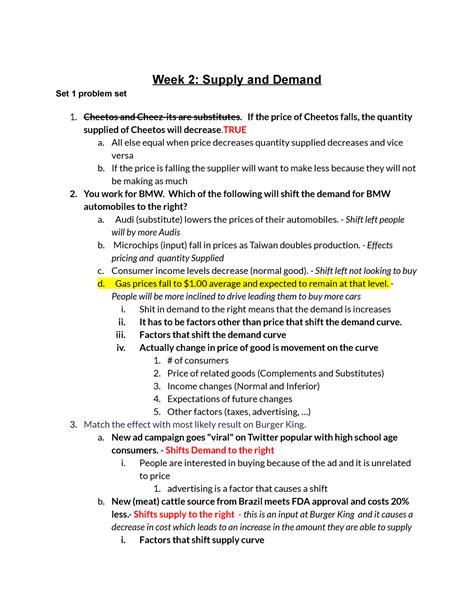 Supply And Demand Lecture Notes Week1 Week 2 Supply And Demand Set 1