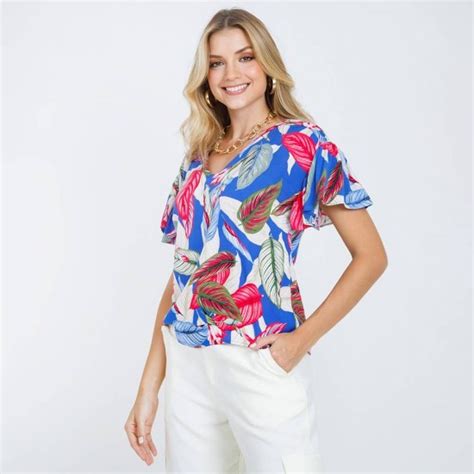 BLUSA MANGA CORTA PARA MUJER ESTAMPADA MARCA Adrissa GENERO Femenino