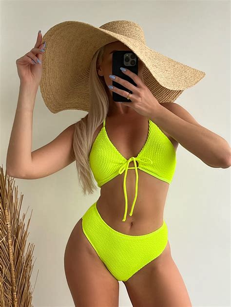 Shein Swim Vcay Ba Ador Bikini Halter Ne N Con Cord N Trasero Moda De