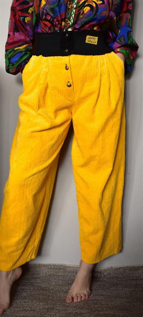 Vintage 80s Yellow Corduroy Pants High Waisted Trousers Etsy