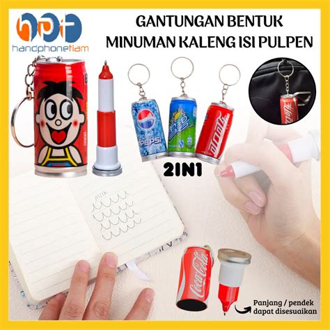 Jual Gantungan Kunci Bentuk Minuman Kaleng Isi Pulpen 2in1 Pena Alat