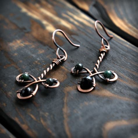 Оригинальные серьги ручной работы Медное украшение с агатами Купить ...