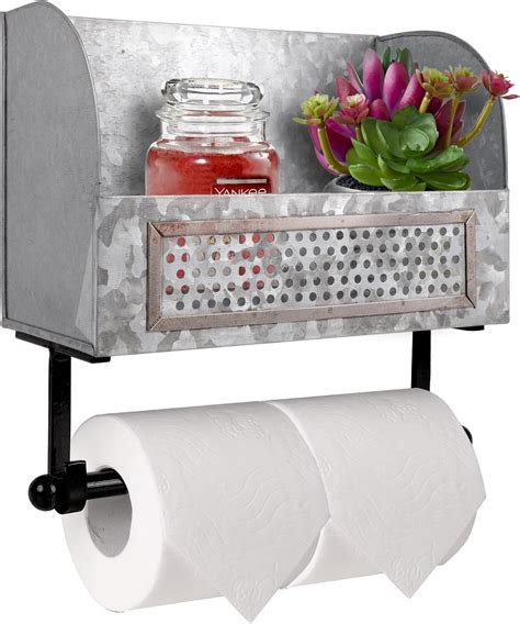 Farmhouse Toilet Paper Holder With Galvanized Metaland Black