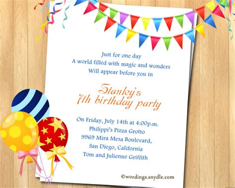 7th Birthday Party Invitation Wording – Wordings and Messages