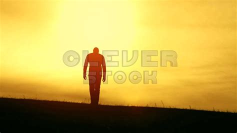 Man Walking Worship Pose Sunset Silhouette Thankful Stock Footage