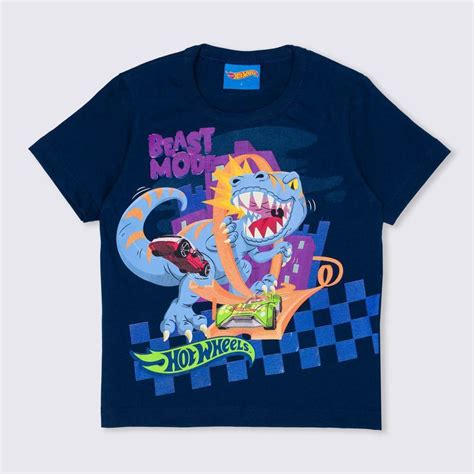 Camiseta A Anos Hot Wheels Malha Mattel Marinho Claro