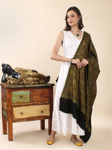 Moonless Night Pure Pashmina Jamawar Shawl With Sozni Hand Embroidery