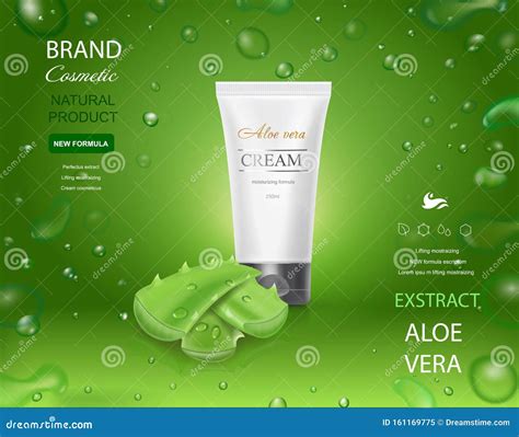 Aloe Vera Cosmetic Template Cream Tube With Aloe Leaves Moisturizer On