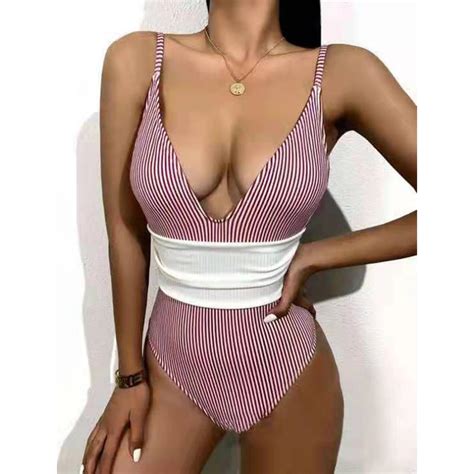 Sexy Striped One Piece Bikini Women S Push Up Swimwear Swimsuit Beach