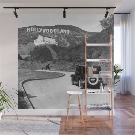 Old Hollywood sign Hollywoodland black and white photograph Wall Mural ...