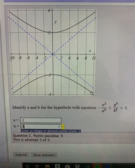 Solved Identify A And B For The Hyperbola With Equation X2 Chegg