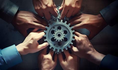 Premium AI Image Business People Holding Gears And Teamwork Concept