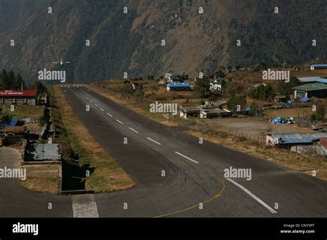 Aircraft landing at Tenzing-Hillary Airport also known as Lukla Airport ...