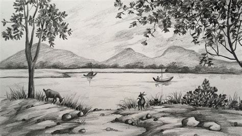 Simple Landscape Drawing in Pencil