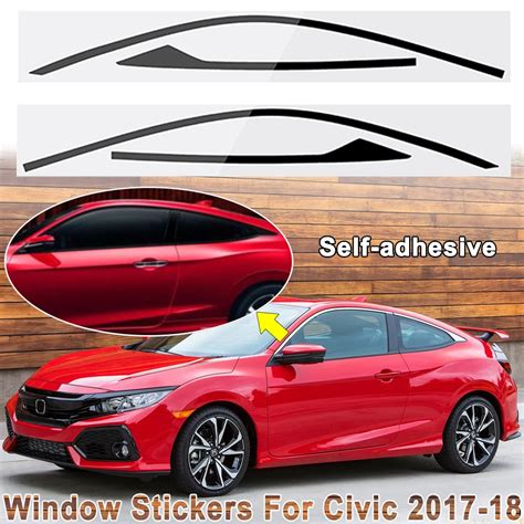 Window Frame Sticker Decals Trim For Honda Civic Coupe 2 Door 2017-2018 ...