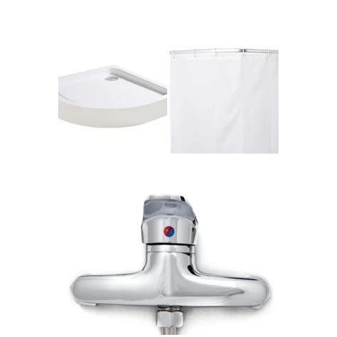 Душ гарнитура полукръгла 80x80, смесител за душ кабина, завеса, сифон и ...