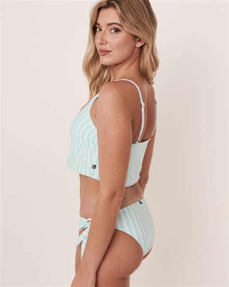 Ocean Recycled Fibers Crop Cami Bikini Top Aqua And White Stripes