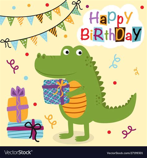 Happy Birthday Poster With Crocodile Royalty Free Vector