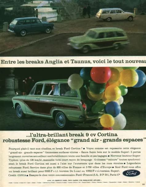 PUBLICITÉ ANCIENNE VOITURE automobile Ford 9 CV Cortina 1963 issue de