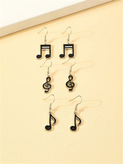 3pairs Music Note Drop Earrings SHEIN USA