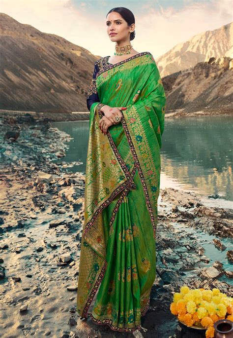 Green Silk Embroidered Festival Wear Saree 207