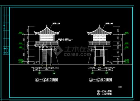 某地某古建筑两层山门设计cad建施图庙宇建筑土木在线