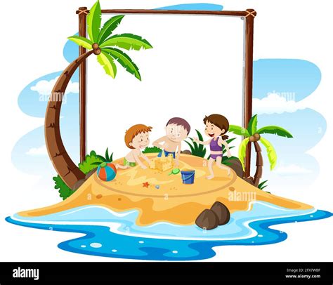 Summer Beach Theme With Blank Banner Isolated On White Background Illustration Stock Vector