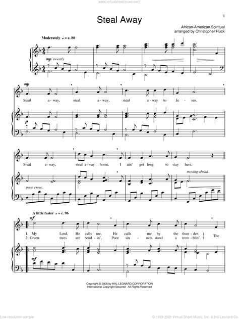 Steal Away Sheet Music For Voice And Piano Pdf Interactive