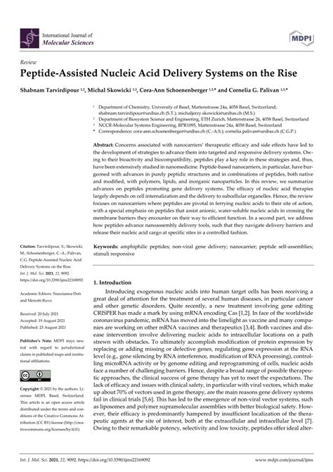 Pdf Peptide Assisted Nucleic Acid Delivery Systems On The Rise