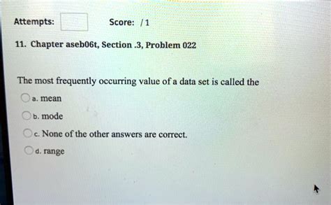 SOLVED Attempts Score 11 11 Chapter Asebo6t Section 3 Problem 022