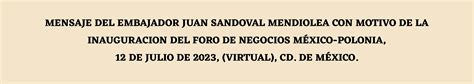 MENSAJE DEL EMBAJADOR JUAN SANDOVAL MENDIOLEA CON MOTIVO DE LA