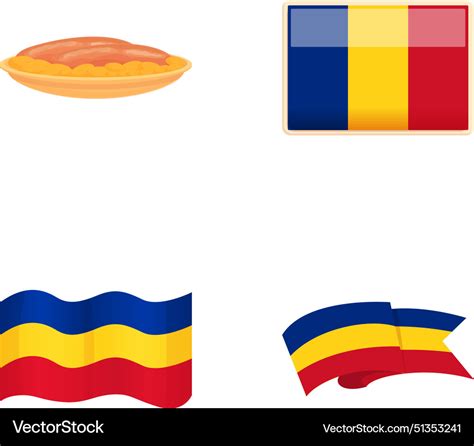 Romania Flag Icons Set Cartoon Official Royalty Free Vector