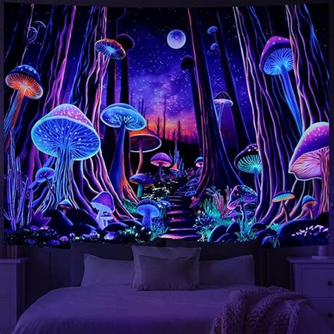 Amazon Tushelia Blacklight Forest Tree Tapestry Fantasy Neon