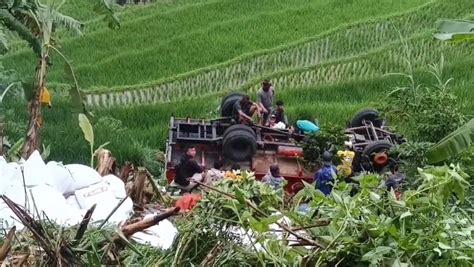 Truk Angkut Pupuk Kandang Terjun Ke Jurang Di Sumedang Jadi Tontonan Warga