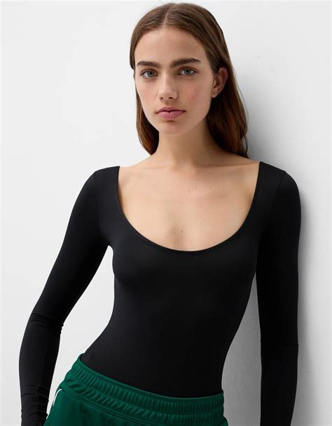 Body Manga Larga Cuello Barco Mujer Bershka