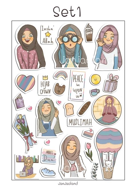 Watercolor Hijab Girl Stickers Cute Hijab Stickers Set Hand Etsy