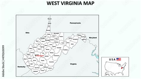 West Virginia Map. Political map of West Virginia with boundaries in ...