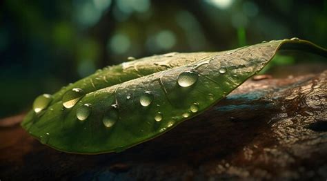 Premium Ai Image A Green Leaf With A Drop Of Water On It