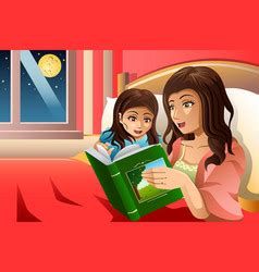 Mother telling bedtime story to kid in bed Vector Image