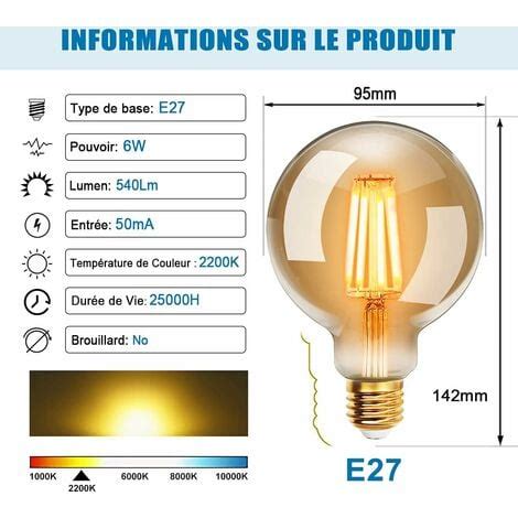 Lot De Ampoules Led W Edison Vintage G Blanc Chaud K E