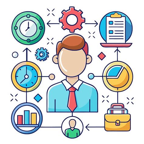 Homem Gravata E Um Diagrama De Fluxo De Trabalho E Gerenciamento De