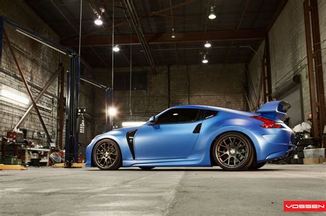 Blue Nissan 370z With Large Wing Rear Spoiler Photo By Vossen Nissan