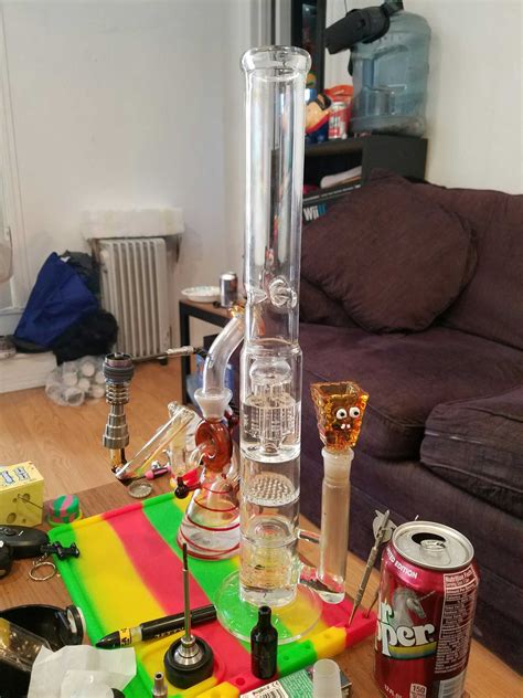 Tall Glass Bong Colour Water Bongs Hookahs Downstem Perc Bubbler Ash