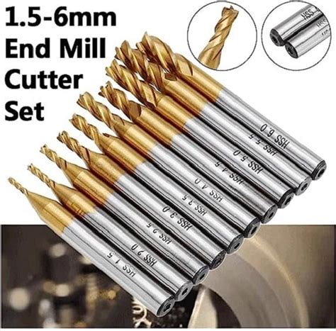 Pcs Set Ti Coated Hss Flute Milling Cutter Mm End Mill Mechblock