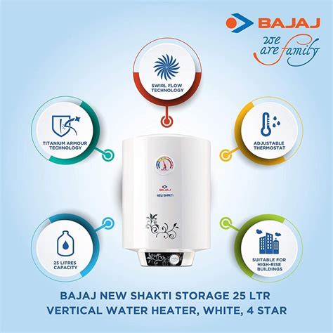 Storage Bajaj New Shakti Glasslined 25L Water Gyser 4 Star White At