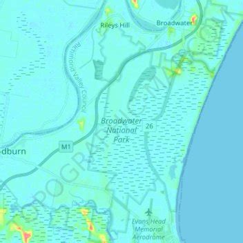 Broadwater National Park topographic map, elevation, terrain