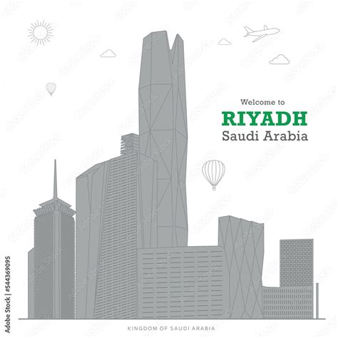 Vetor De Kingdom Of Saudi Arabia Famous Buildings In Riyadh Kafd Editable Vector Illustration